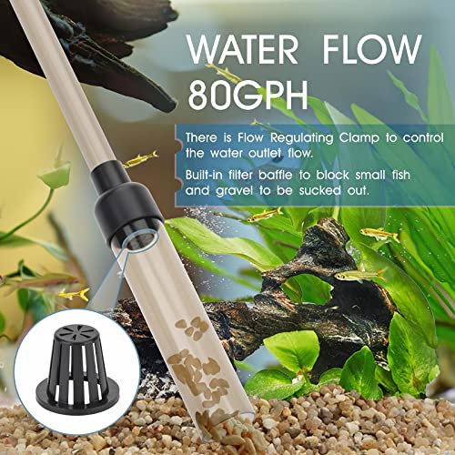 hygger Small Gravel Vacuum for Aquarium, Manual 80GPH Aquarium Gravel Cleaner Low Water Level Water Changer Fish Tank Clea...