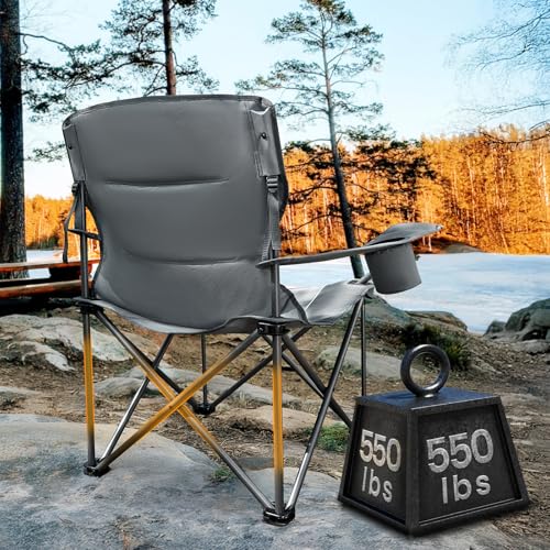 TIMBER RIDGE Oversized Folding Camping Chair for Adults, Support 550 LBS Heavy Duty with Cup Holder Side Pocket for Campin...