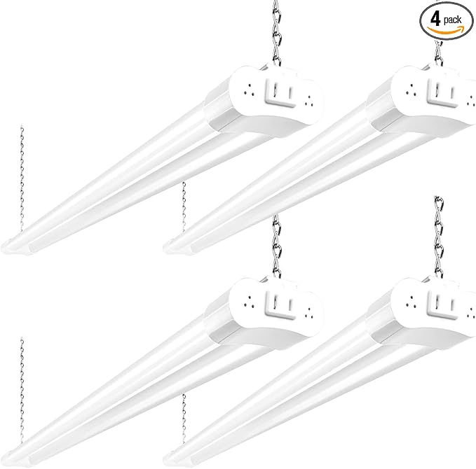 hykolity 4 Pack Linkable LED Shop Light, 4FT 42W [250W Equivalent], 4400lm, 5000K Daylight, with Plug, Utility Light Fixtu...