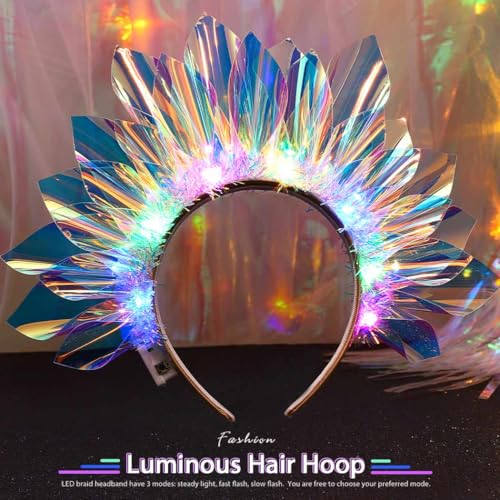 ACEDRE Light Up Headband LED Crown Rave Costume Hair Accessories for Women