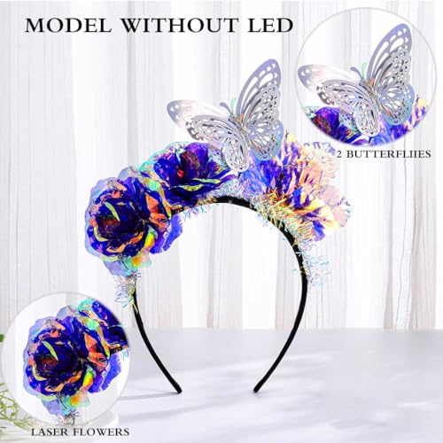 Fdesigner Light Up Flower Headbands Big Butterfly Laser Rave Hairbands Leaf Headpiece LED Women Headbands