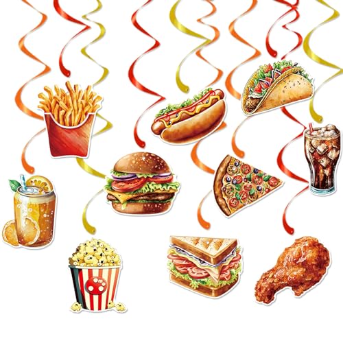 40 Pcs Fast Food Hanging Swirls Includes 20 Pcs Fast Food Hanging Cards, 20 Pcs Single Hanging Swirls for Hamburger Party ...