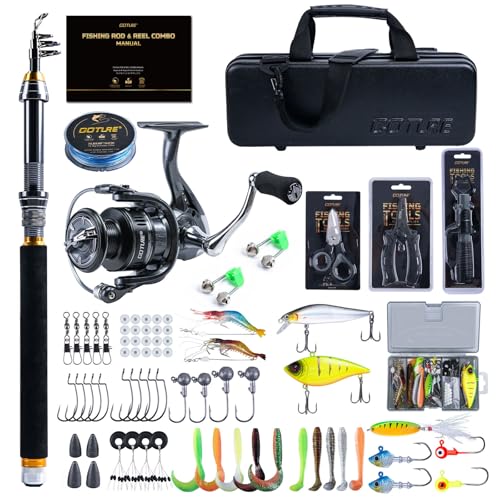 Goture Fishing Rod and Reel Combos-Telescopic Fishing Pole Spinning Reel Lures Set with PC Hard Shell Suitcase, Telescopic...