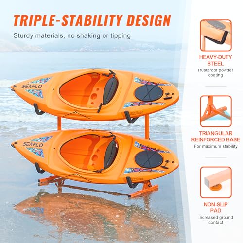VEVOR Freestanding Kayak Storage Rack, Kayak Stand for 2 or 4 Kayak Canoe Paddleboard, Heavy-Duty Steel Kayak Hanger Holde...