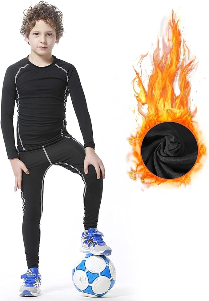Muzikin Youth Kids'Thermal Underwear Set, Fleece-Lined Compression Shirt & Leggings, Kids Base Layer for Cold Weather Comfort, Moisture-Wicking Base Layer for Sport, Breathable Warm Thermals (30)