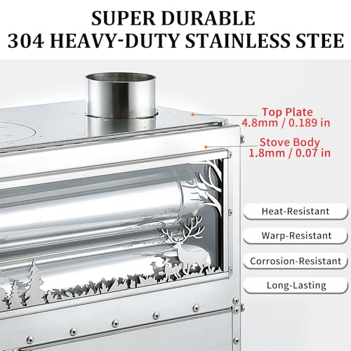 Wood Burning Stove Hot Tent Stove, Stainless Steel Portable Camping Stove with Oven & Camping Table and 6 Chimney Pipe for...