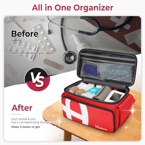 Mancro First Aid Bags Empty, Medical Travel Bag with Multi Pockets, Pill Bottle Organizer for Travel, Home Storage, Trauma...