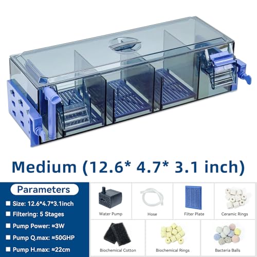 Bluecoco Multi Layer Aquarium Fish Tank Filter with Waterfall Oxygenation Suitable for 20-30 Gallon Fish Tanks, Flexible M...