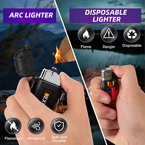 LcFun Waterproof Electric Dual Arc Lighter USB Type C Rechargeable Windproof Flameless Plasma Lighters with Flashlight for...
