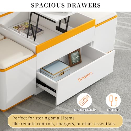 HomVent 47.72" Lift-Top Coffee Table, Wood Coffee Tables with 4 Storage Stools, Modern Couch Side Table, Space Saving Center Cocktail Table with Foldable Top for Living Room Bedroom