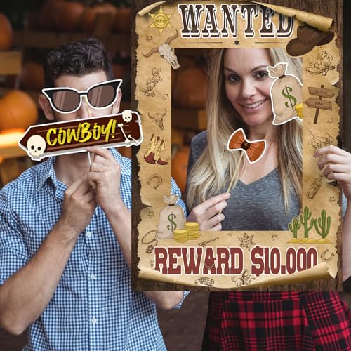 West Wanted Photo Booth Props Selfie Frames & 25 Pieces Western Photo Booth Props, Wild West Themed Party Decoration, West...