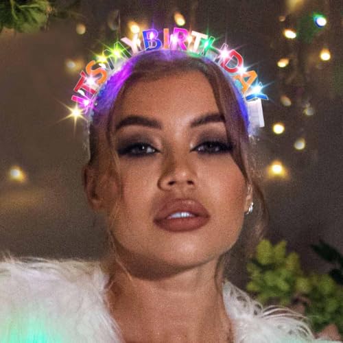 DRESBE Light Up Birthday Headband LED Its My Birthday Headbands Glow Party Hair Accessories for Women (Colorful)