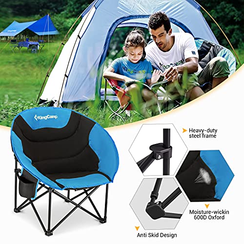 KingCamp Oversized Saucer Round Camping Chair Portable Padded Outdoor Folding Chair for Adult with Cup Holder Back Pocket ...