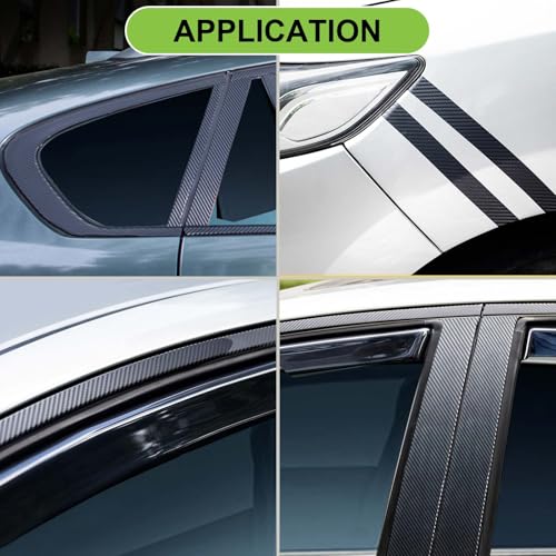 Spurtar Carbon Fiber Wrap Black Vinyl Wrap for Cars, 2 Inch x 20 ft Universal Chrome Delete Dry Carbon Fiber Tape Car Door...