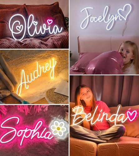 CIONAOR Custom Neon Signs, Neon Name Sign Customizable for Wedding Backdrop or Kid Gifts, Personalized LED Name Birthday S...