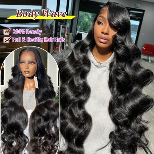Body Wave Lace Front Wigs Human Hair 200% Density Glueless HD Transparent 13¡¿4 Lace Frontal Wigs Human Hair Brazilian Virgin Wig for Women Pre Plucked Bleached Knots with Baby Hair(22 Inch)