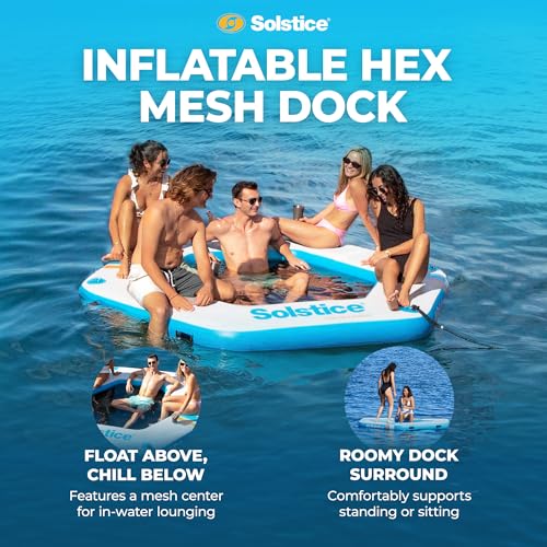 SOLSTICE Circular Mesh Hangout Ring Inflatable Dock, Floating Water Raft Platform