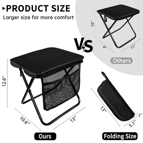 WITTOL Portable Folding Stool 13 Inch Camping Stool for Adults with Side Pocket, Ultralight Small Foldable Pocket Chair fo...