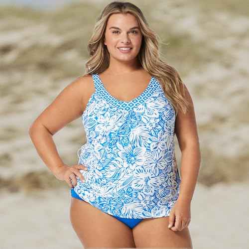 COCO REEF Loose Fit Tankini Top — Bra Sized Underwire V-Neck Swim Top — Bungalow Floral 36C