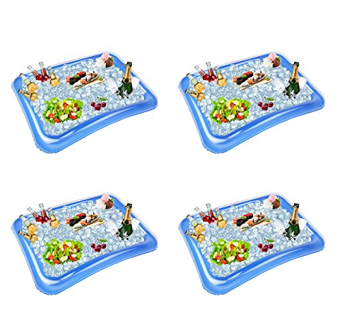 4-Pack Inflatable Ice Serving Bar Coolers for Parties, Salad BBQ Picnic Ice Food Drinks Buffet Server Tray for Indoor Outd...