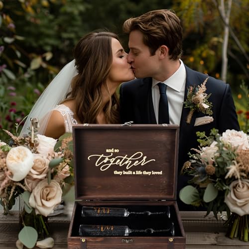 Physkoa Engagement Gifts for Couples-Toasting Mr and Mrs Champagne Glasses with Keepsake Box– Bride and Groom Champagne Fl...