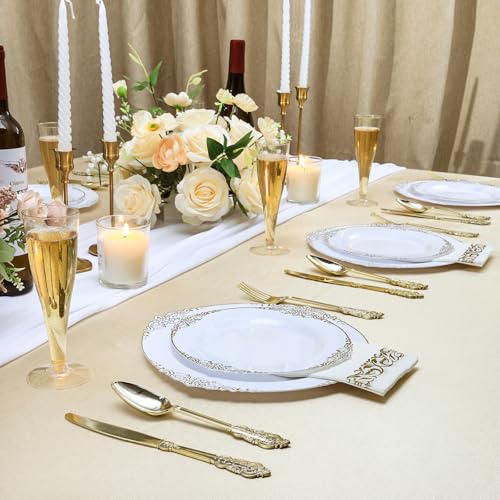 Bestluck 200 Pack Champagne Flutes Plastic, 4.5 oz Gold Glitter Plastic Disposable Stemware, Disposable Champagne Flutes f...