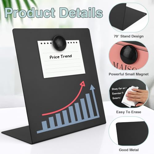 4 Pcs Magnetic Bulletin Board with Stand, 8x8inch Magnetic Display Board, Metal Tabletop Memo Board, Black Message Board w...