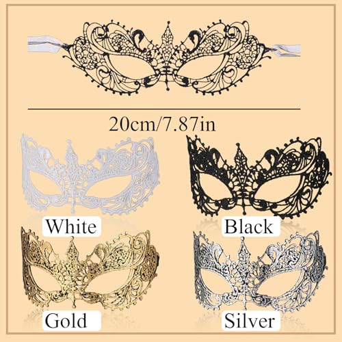Wullina Masquerade Mask 4Pcs Mysterious Lace Black Gold Silver Masquerade Masks for Women Men Couples Prom Costumes