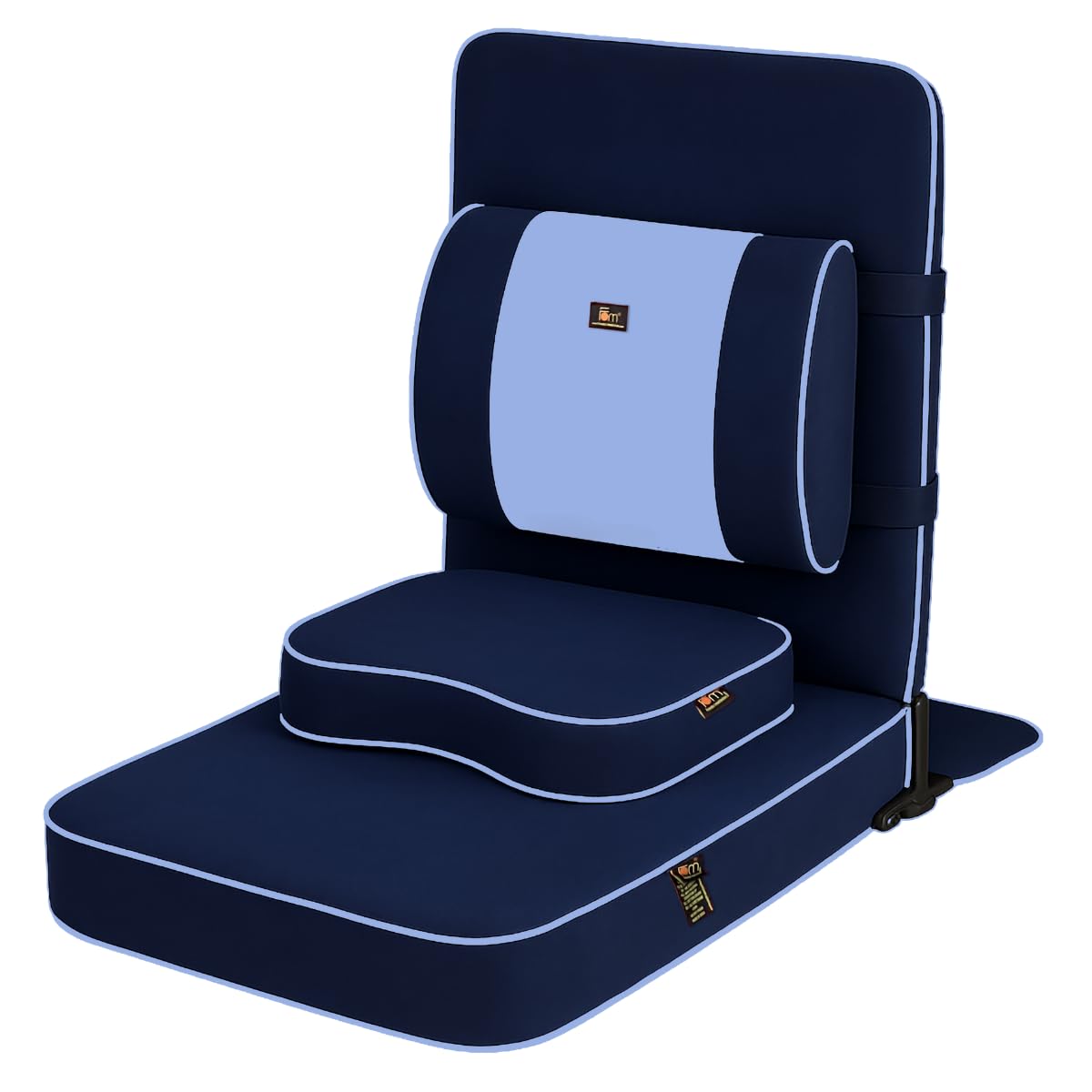 Friends of Meditation Extra Large Meditation Chair and Yoga Chair w Back Support Cushion and Meditation Block | Yoga Chair for Adults | Premium Floor Chair | Portable | Navy Blue, Seat Size: 24x22 in