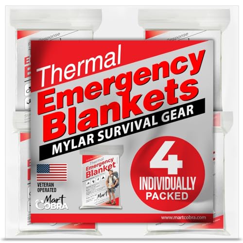 Emergency Blanket 4-Pack Space Mylar Blankets Survival Gear and Supplies Reusable Thermal Camping Hunting Essentials First...