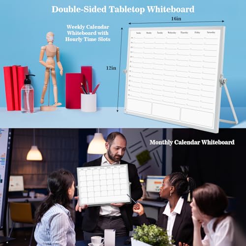 ONAVIA White Board Dry Erase Calendar Planner, Weekly Monthly Magnetic Schedule-Board with Time Slots, Portable Double-Sid...