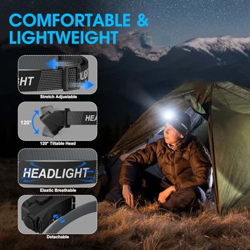 Rechargeable Headlamp Flashlight 2-Pack, 8 LED 2500 Lumen Ultra-Light Bright Headlight with Motion Sensor, Waterproof Ligh...