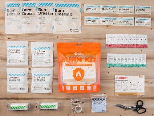 RHINO RESCUE Burn Kit, 4pcs Burn Dressings 4x4”, 8pcs Burn Gel Packets 3.5g, 4pcs Burn Pads, First Aid Kit Cooling Soothin...