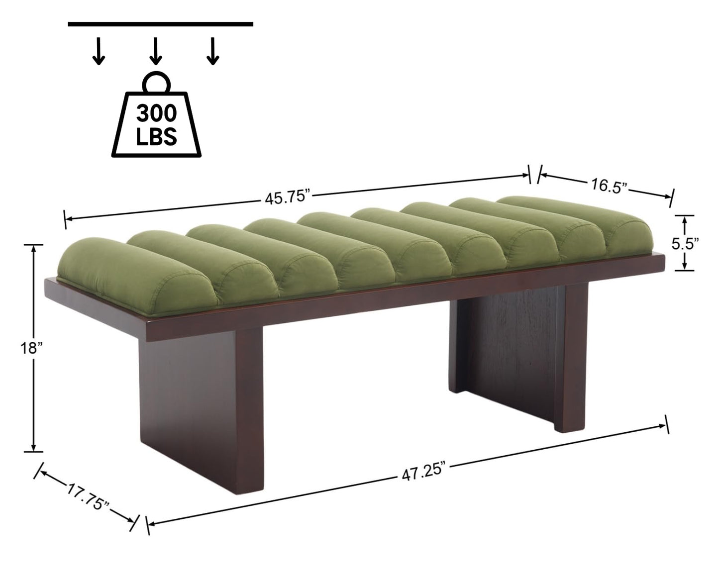 ROCITY Green Velvet End of Bed Bench Upholstered Modern Ottoman Bench Comfy Padded Entryway Bench Seat with Thick Cylindrical Cushion, Wooden Window Bench for Bedroom/Living Room, 47 Inch