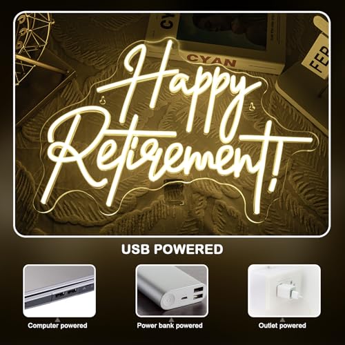 LooKLight Happy Retirement Neon Sign Dimmable Neon Signs For Wall Decor Led Lights For Birthday Party Room Bedroom Decorat...