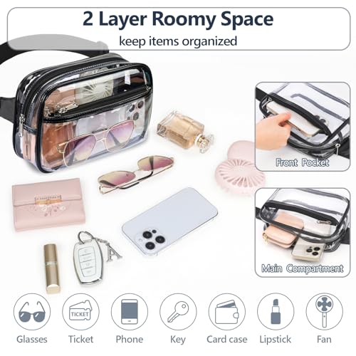 Packism Clear Fanny Pack Stadium Approved - Plus Size Wiast Range 35" - 51", 2 Pack Clear Belt Bag for Women Men Transpare...
