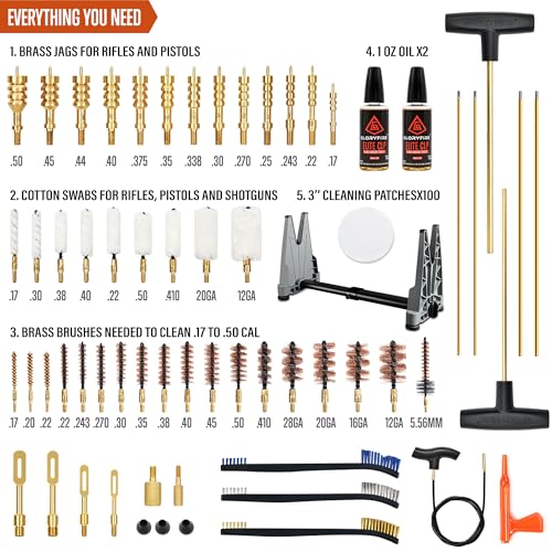 GLORYFIRE Elite Gun Cleaning Kit, Handgun Shotgun Pistol Universal Cleaning Kit with All Brass High-end Brushes, Jags, Rei...