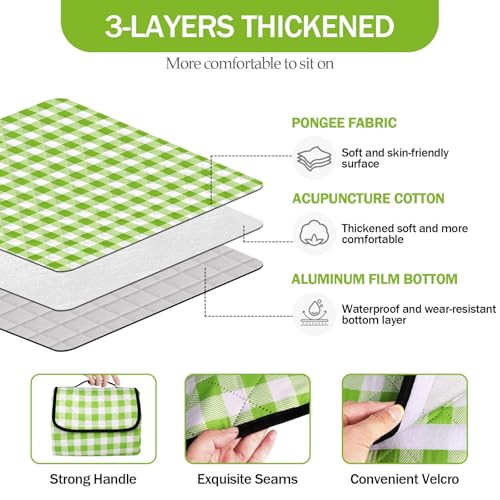 XEHAHOSH 78.7''x78.7'' Extra Large Picnic Beach Blankets, 3 Layers Plaid Waterproof Thickened Foldable Camping Blanket, Al...
