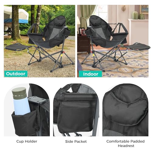 Ainfox Hammock Camping Chair with Footrest, Foldable Portable Rocking Chairs for Adults Outside Swinging Camp with Cup Hol...