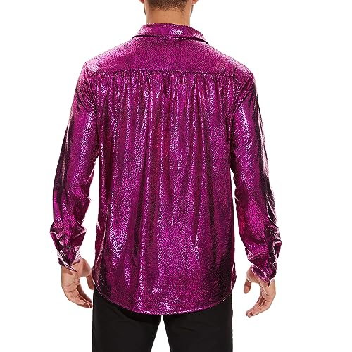 Zando Mens Disco Shirt Outfit Retro 70s Shirts for Men Sequin Glitter Long Sleeve Button Down Disco Outfits Party Costume