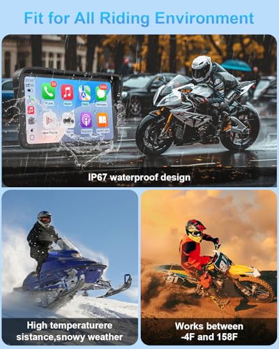 Portable Motorcycle CarPlay HD Touch Screen, Motorcycle GPS Navigation System with Apple Carplay and Android Auto, IP67 Wa...