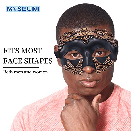 MYSEUNI Masquerade Mask for Men - Roman Greek Mask - Venetian Half Face Mask for Mascarade Ball Mardi Gras Halloween Party
