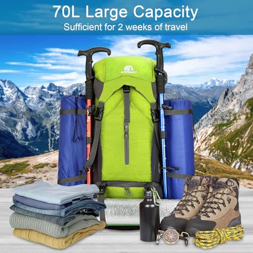 ShowyLive 70L Hiking Backpack - Lightweight Waterproof Travel Backpack for Men & Women, Foldable Daypack with Rain Cover f...