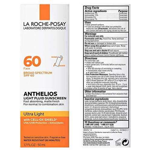 La Roche-Posay Anthelios Light Fluid Facial Sunscreen SPF 60, Lightweight Sunscreen For Face, Fluid Texture, Broad Spectru...