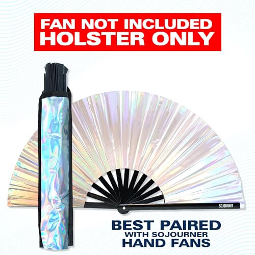 SoJourner Bags Rave Fan Holster - Hand Fan Holder & Thigh Holster for Festival Essentials - Holographic Silver