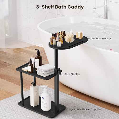 Bathtub Tray Table, Freestanding Bath Side Table Tub Tray Caddy, 3 Layer Bamboo Bath Board Shelf, Bathtub & Bathroom Accessories, New Home Gift for Mom, Housewarming, Anniversary, Wedding
