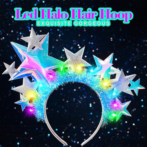 JEAIRTS Light Up Star Headband Glow Halo Celestial Headpiece Led Goddess Costume Hair Accessories for Women