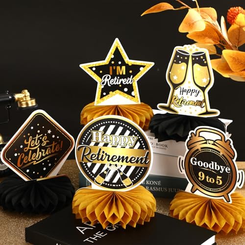 DTOFOOT 10 Pcs Retirement Party Decorations, Retirement Party Supplies Retirement Table Decorations Black and Gold Retirem...