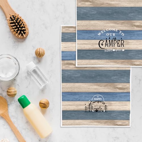 WFSM Happy Camper Kitchen Towels Set of 2, Camping Decor, Dish Towels, Hand Towels, RV Decor, Gifts, 16x24 Inches