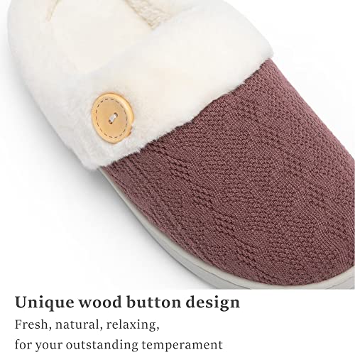 Chantomoo Womens Slipper Warm Comfy Memory Foam House Slippers Knitted Shoes Faux Fur Lined Anti-Skid Rubber Sole Bedroom ...